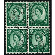 1/3 green. Fine used block of four. SG 585