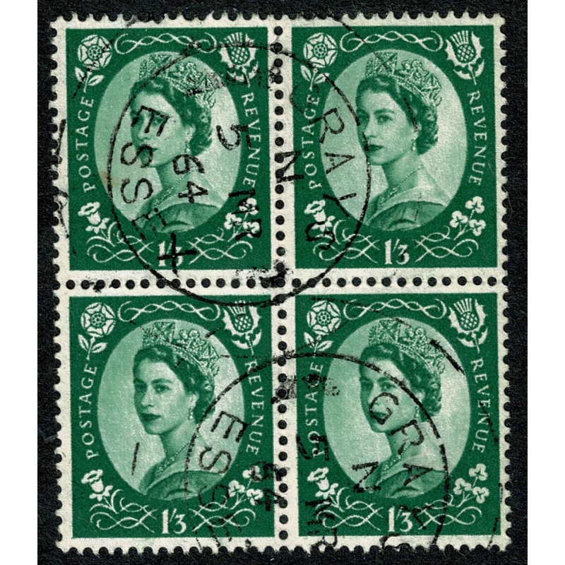 1/3 green. Fine used block of four. SG 585