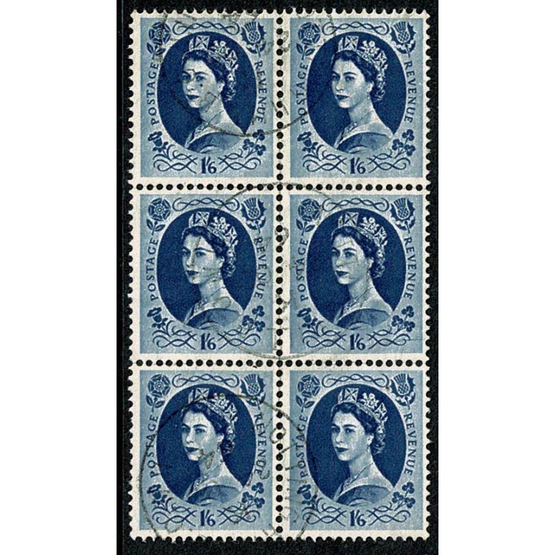 1/6 grey-blue. Fine used block of six. SG 586