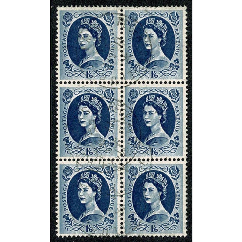 1/6 grey-blue. Fine used block of six. SG 586