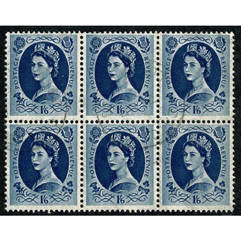 1/6 grey-blue. Fine used block of six. SG 586