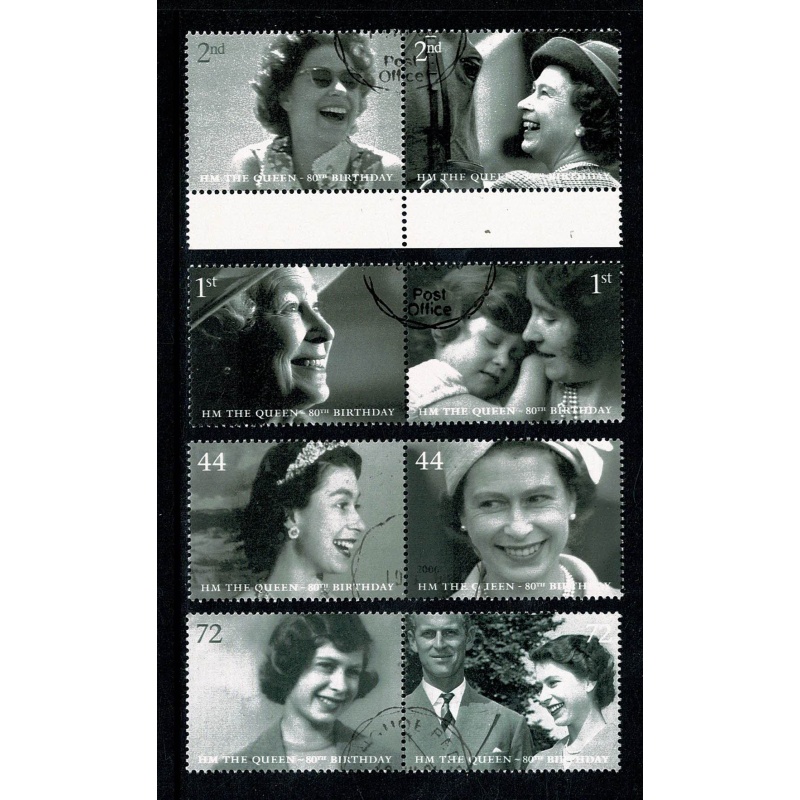 2006 Queen's 80th Birthday. Set of 8 val;ues. Fine used. SG 2620-2627