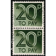 20p olive green. Fine used pair. SG D96