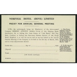 1952 2d Brown STO Postcard "NORFOLK HOTEL (HOVE) LIMITED". Proxy ballot notification. H&B CS147. Interesting social history.