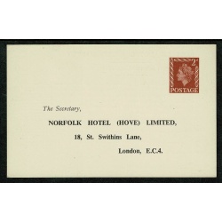 1952 2d Brown STO Postcard "NORFOLK HOTEL (HOVE) LIMITED". Proxy ballot notification. H&B CS147. Interesting social history.