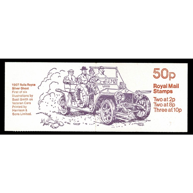 50p Veteran Cars No.1  "Rolls Royce Silver Ghost". 8p Left Band. DP33A Perf E1. SG FB10b