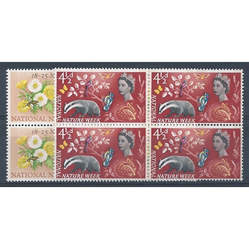 1963 Nature (phos). SG 637p-638p. Blocks of four