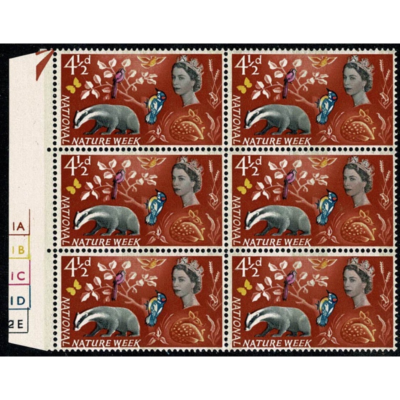 1963 Nature (phos). 4½d Cyl. 1A 1B 1C 1D 2E no dot cyl. Rows 18/19