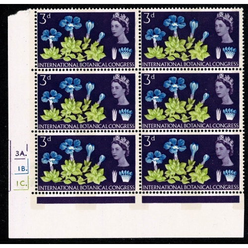 1964 Botanical Congress 3d (phos). Cylinder 3A 1B 1C dot block of six. SG 655p