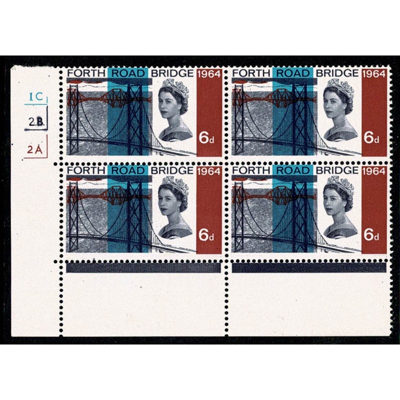 1964 Forth Road Bridge 6d (ord). Cyl. 1C 2B 2A no dot block of 4. Scarcer Perf. Type A(T) (E/P)