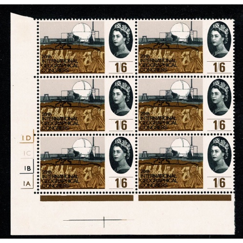 1964 Geographical Congress 1/6 (ord). Cylinder 1D 1C 1B 1A  no dot block of six. SG 654.