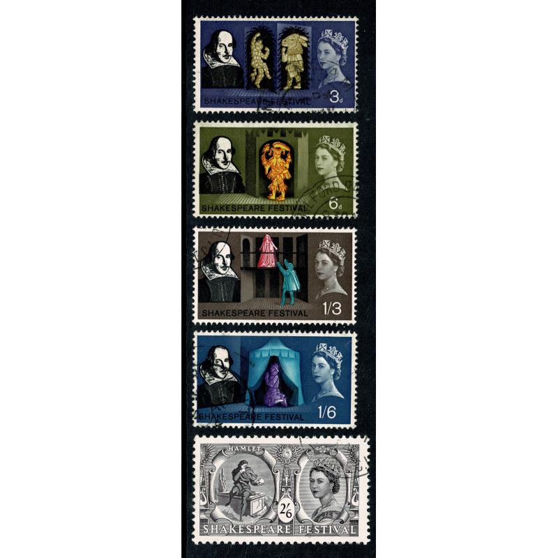 1964 Shakespeare (ord). Fine Used set of 5 values. SG 646-650