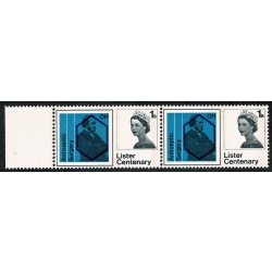 1965 Lister 1/- (phos). Listed varieties "retouch to shoulder" and "broken frame line" SG 668p var