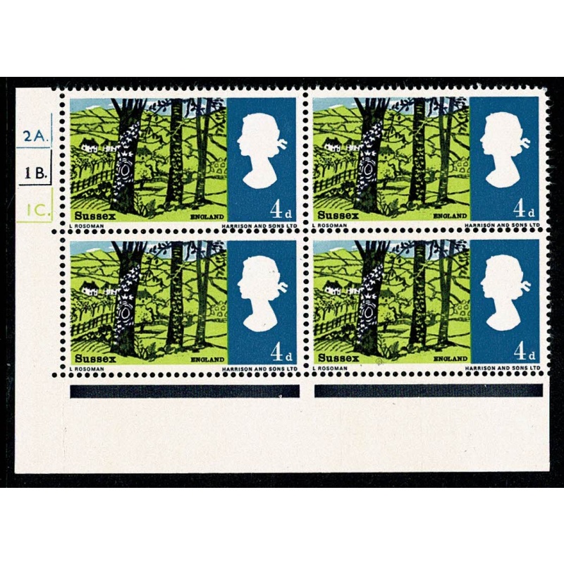 1966 Landscapes 4d (ord). Cyl. 2A 1B 1C dot block of 4. Type A (E/I)