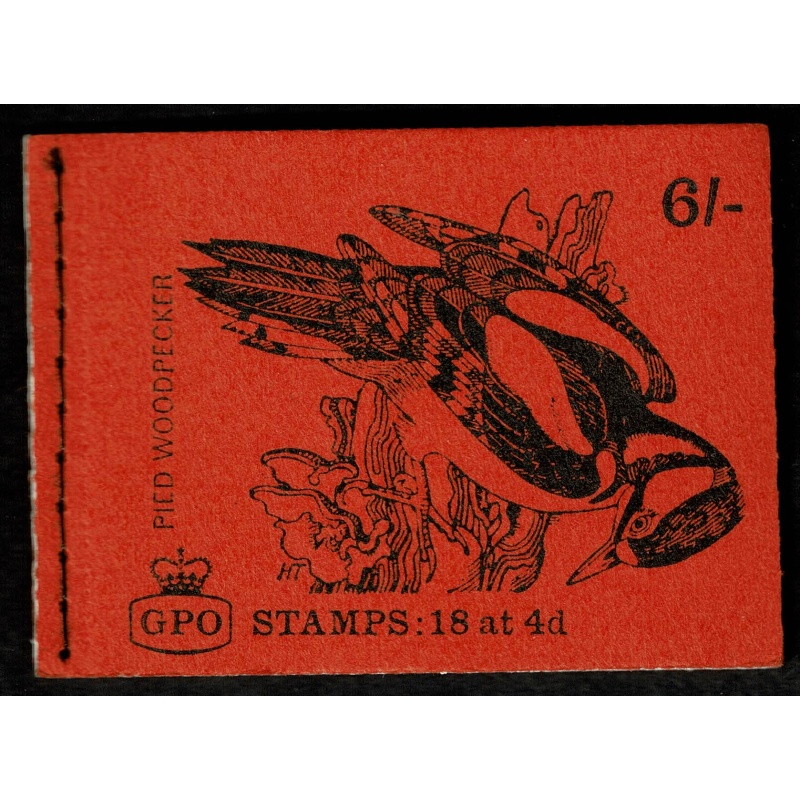 QP43 6/- Pied Woodpecker November 1968. 2nd Pane in booklet  Cyl. N1T dot pane.