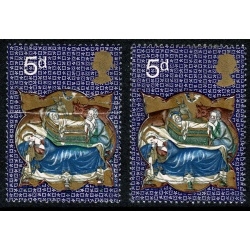 1970 Christmas 5d. SHIFT OF GREEN with pre printing paper crease. SG 839 var.