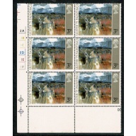 1971 "Ulster" Paintings 3p MISSING PHOSPHOR. Cylinder block of six. SG 881y