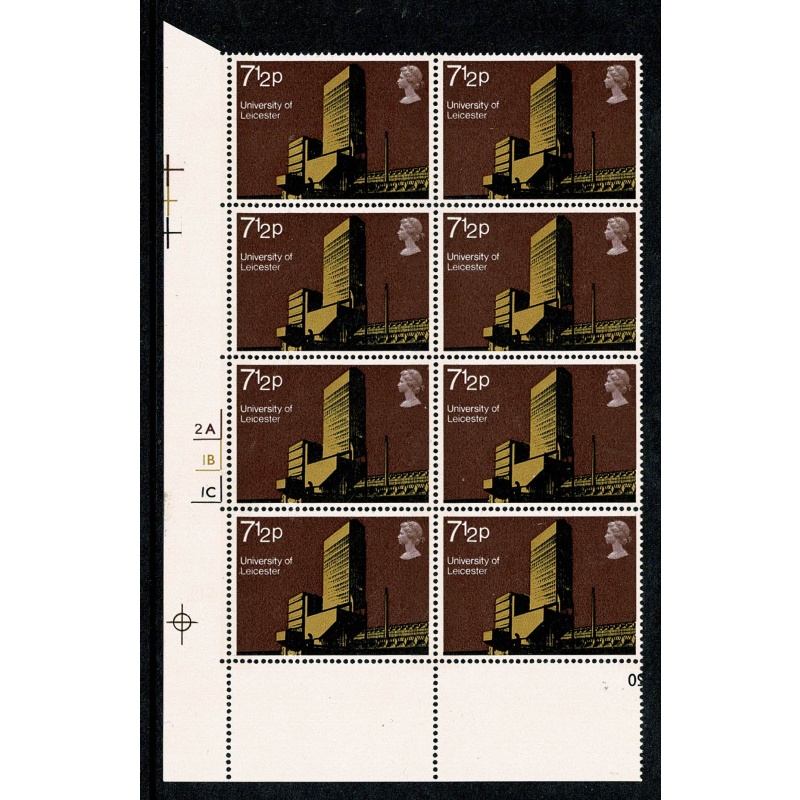 1971 Universities 7½p. Cyl. 2A1B1C Cyl. block of eight. SG 892