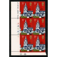 1972 Churches 7½p Cyl. 1A2B1C1D1E1F no dot block of six. SG 907