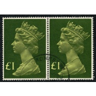 1977 £1 yellow green & blackish olive. Fine Used pair. SG 1026