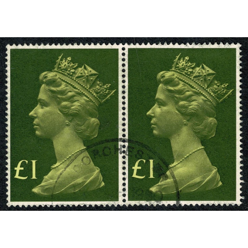 1977 £1 yellow green & blackish olive. Fine Used pair. SG 1026