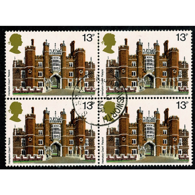 1978 Buildings 13p. Fine used block of four. SG 1057