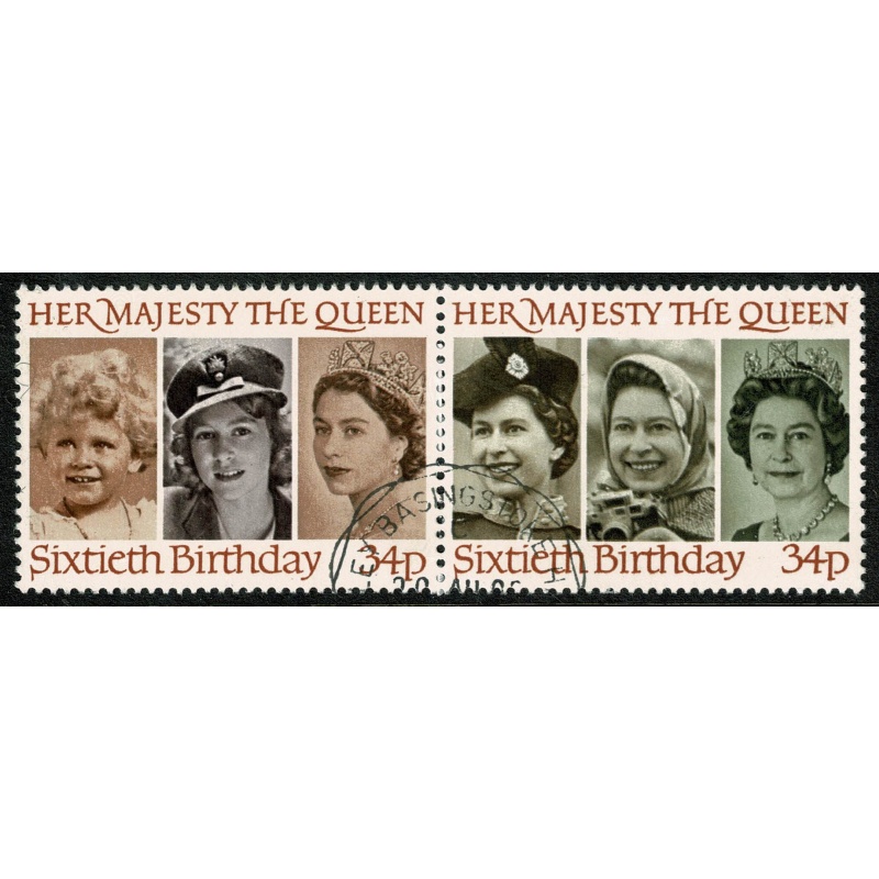 1986 Queen's 60th Birthday. 34p se-tenant pair.  Fine Used. SG 1318-1319.