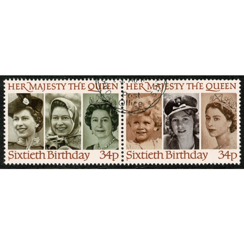 1986 Queen's 60th Birthday. 34p se-tenant pair.  Fine Used. SG 1318-1319.