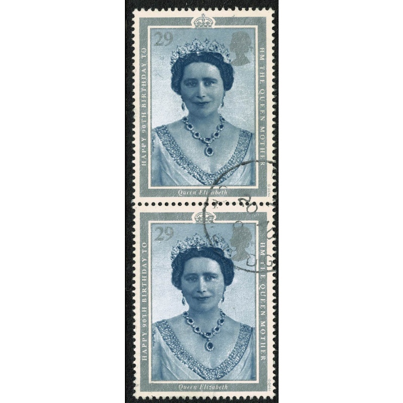 1990 Queen Mother's 90th Birthday 29p. Fine used pair. SG 1508