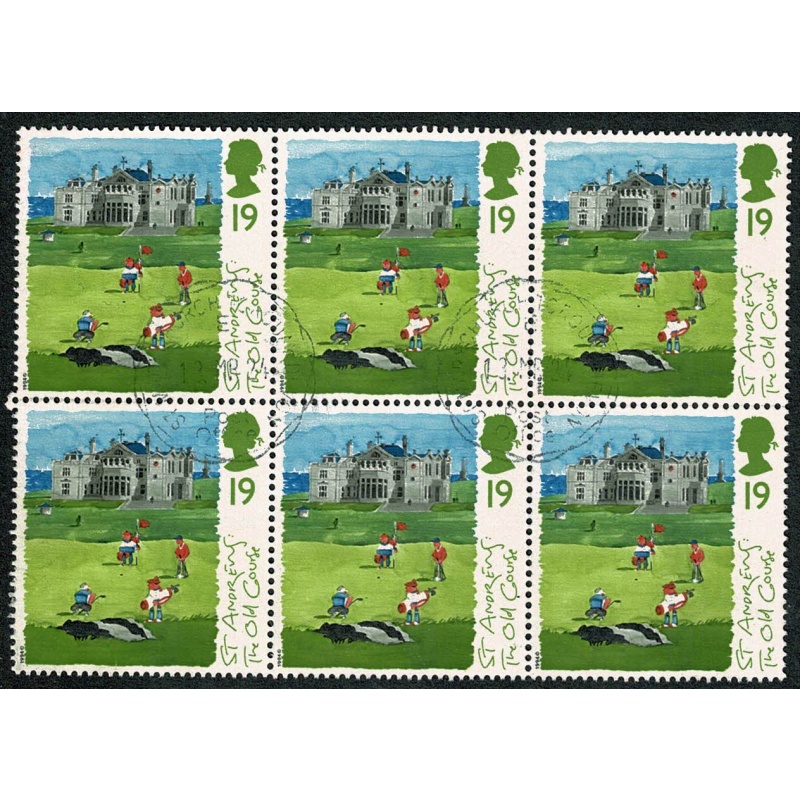 1994 Scottish Golf Courses 19p. Fine used block of six. SG 1829