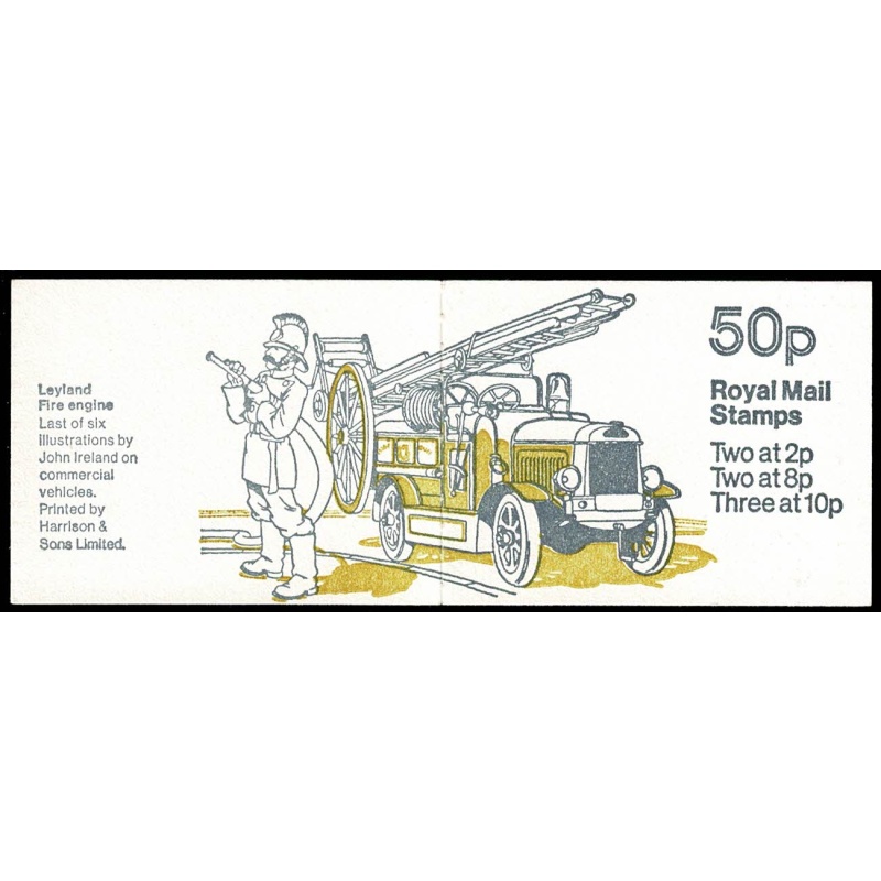 50p Commercial Vehicles No.6 "Leyland Fire Engine". 8p Left Band. DP33A Perf E1. SG FB9b