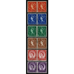 1960-67 Phosphor Issue. Wmk Multiple Crowns. Set in fine used pairs. SG 610-618a