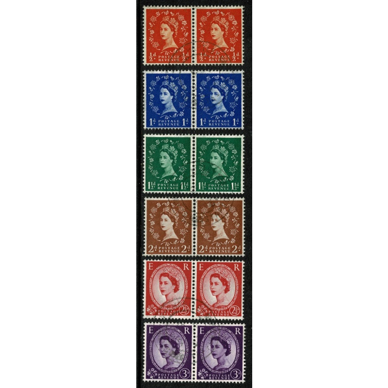 1960-67 Phosphor Issue. Wmk Multiple Crowns. Set in fine used pairs. SG 610-618a