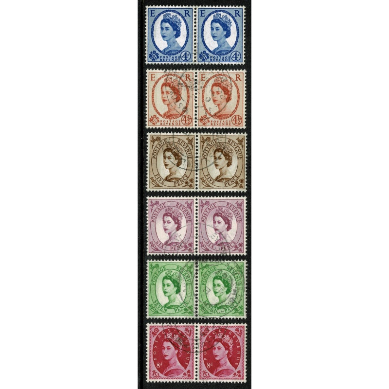 1960-67 Phosphor Issue. Wmk Multiple Crowns. Set in fine used pairs. SG 610-618a