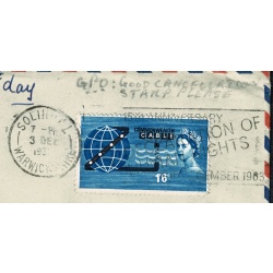 1963 COMPAC 1/6 (ord) used on First Day of Issue on Air Letter to Israel with "Human Rights" slogan cancel.