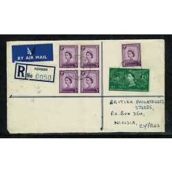 1959 Registered airmail to Cyprus with regional and commemorative combination usage.